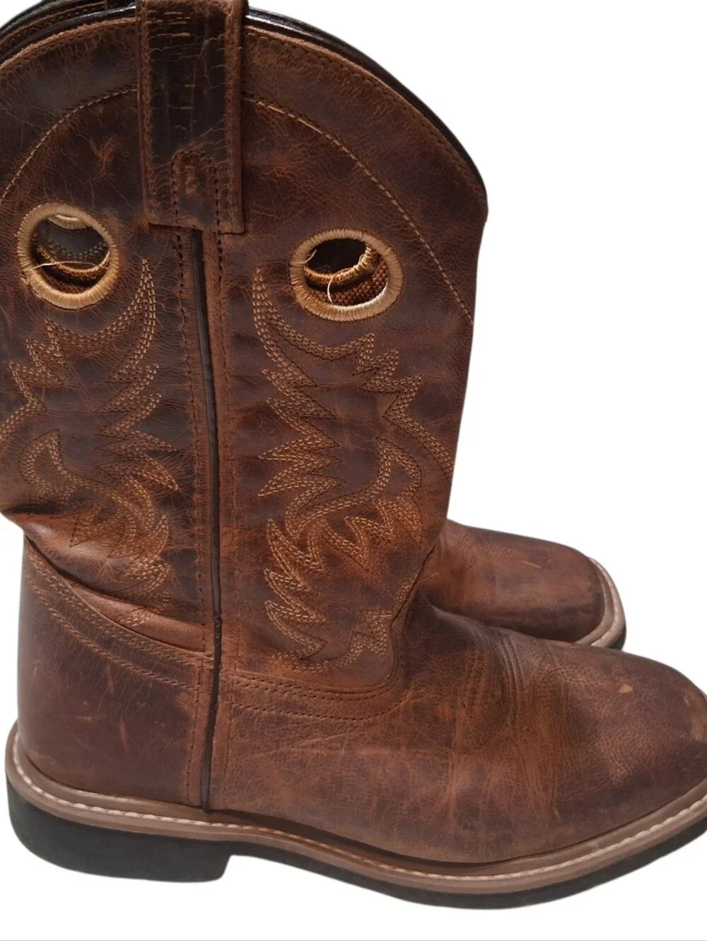 Dan Post Square Toe Western Boots Brown Leather Country Distressed Youth Size 4D